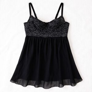 Torrid Lace Babydoll Nightie Black Silver Underwire Size 2x Top Sheer Sheer